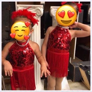 Red sequin fringe romper